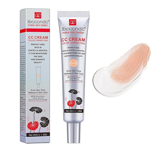 Color Correcting CC Cream With Centella Asiatica,Multi-Purpose Skin Tone Adjusting CC Cream Concealer Full Coverage,SPF 25 Sunscreen Moisturizing Pre-Makeup Primer Brightening for Mature Skin-BrightBean Baby
