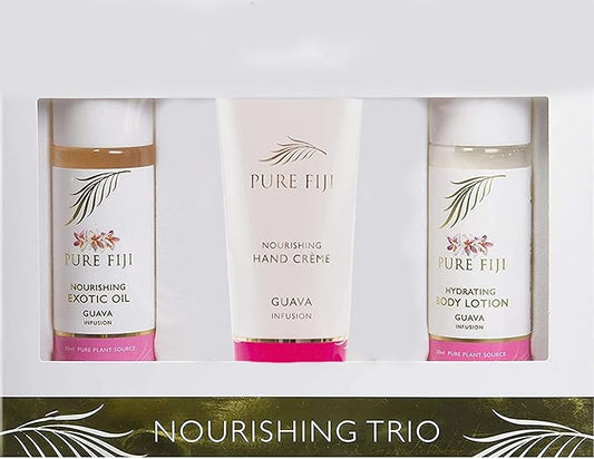 Pure Fiji Nourishing Trio, Ideal Spa Bath Gift Set for Women - Travel Kit - Includes Exotic Body Oil, Hydrating Body Lotion For Women and Nourishing Hand Cream, Guava Scent-BrightBean Baby
