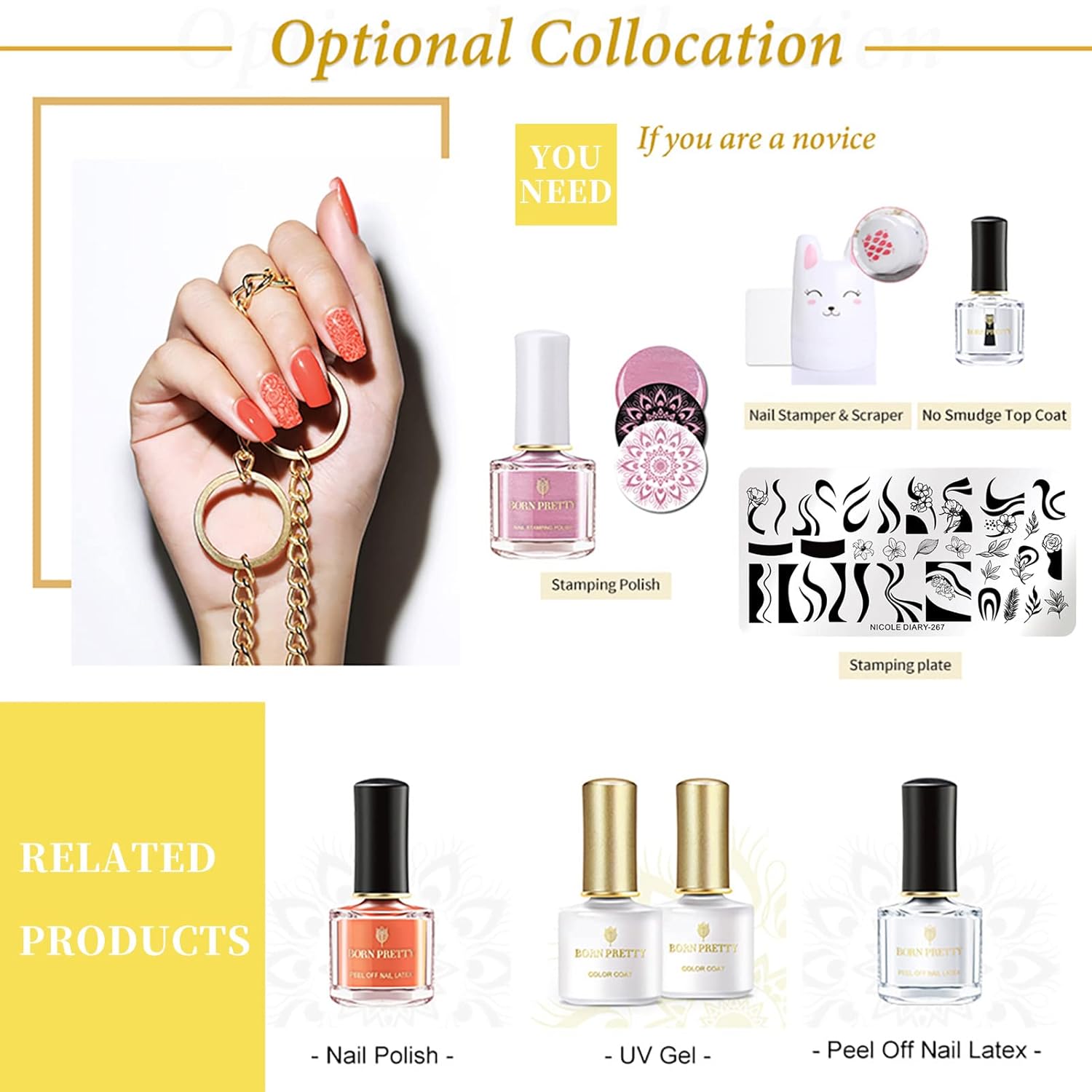 Born Pretty Nail Art Stamping Templates Set Flowers Leaves Plant French Stamping Image Plates Manicure DIY Design Stamp Plates 8PCS-BrightBean Baby