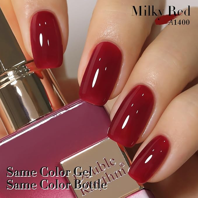 Double Rhythm Translucent Gel Polish Sheer Neutral Natural Light Milky Same Color Same Bottle 15ML Jelly Nail Polish Nail Art DIY at Home (Jelly Burgundy-A1400)-BrightBean Baby