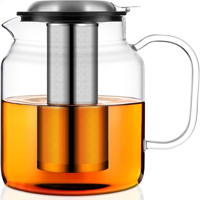 Aquach 68oz Glass Teapot with Stainless Steel Removable Infuser, Stovetop & Dishwasher Safe, Perfect for Brewing Loose Leaf Tea