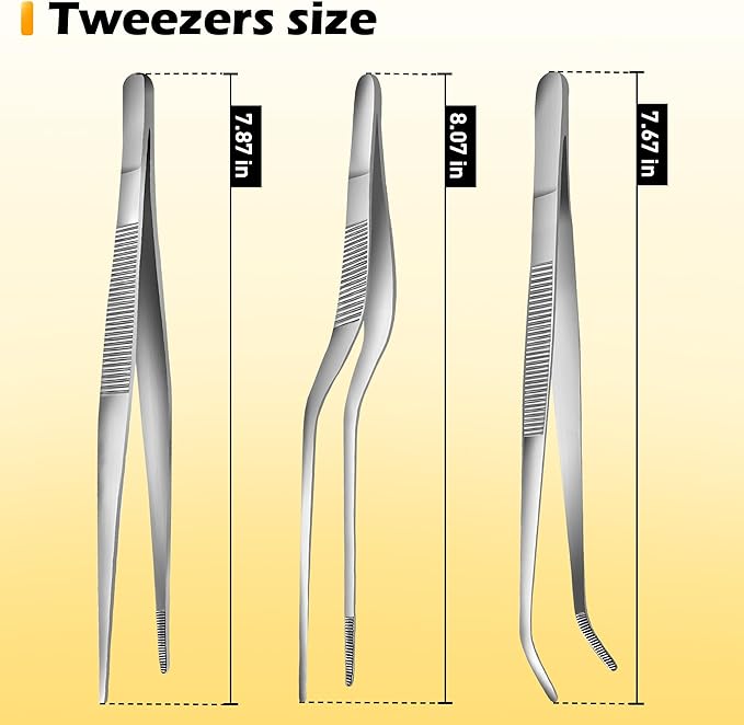 8-Inch Kitchen Tweezers Tongs Stainless Steel Kitchen Tweezers for Cooking Chef Tweezer Professional Skinny Culinary Tongs for Pasta Food Plating BBQ (3PCS)