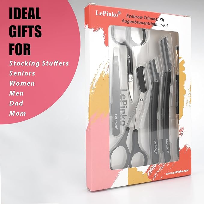 Eyebrow Trimmer Kit, 7 in 1 Eyebrow Scissors, Tweezer, Razor, Gromming Scissors Brush for Women Men, Gifts for Stocking Stuffers - Black-BrightBean Baby