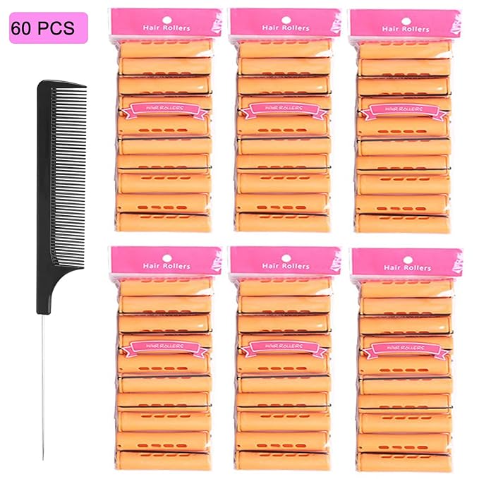60pcs Perm Rods Set for Natural Hair Cold Wave Rods Hair Rollers for Women's Long Medium short Hair Curler Styling DIY Hairdressing Tools（Orange）-BrightBean Baby