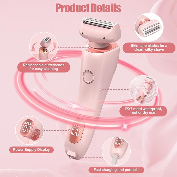 Livora Electric Shaver for Women, Bikini Trimmer for Women, Silk Glide Pro Shaver, Removable Head Electric Trimmer for Bikini, Pubic Hair, Legs, Body, Wet/Dry-BrightBean Baby