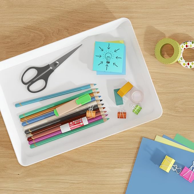 Lifewit Plastic Serving Tray for Party Supplies, White Trays for Serving Food, Reusable Large Platter for Buffet, Fruit, Dessert, Snack, Veggie, Kitchen and Outdoor Use, Rectangle, 14" x 10", 8 Pcs