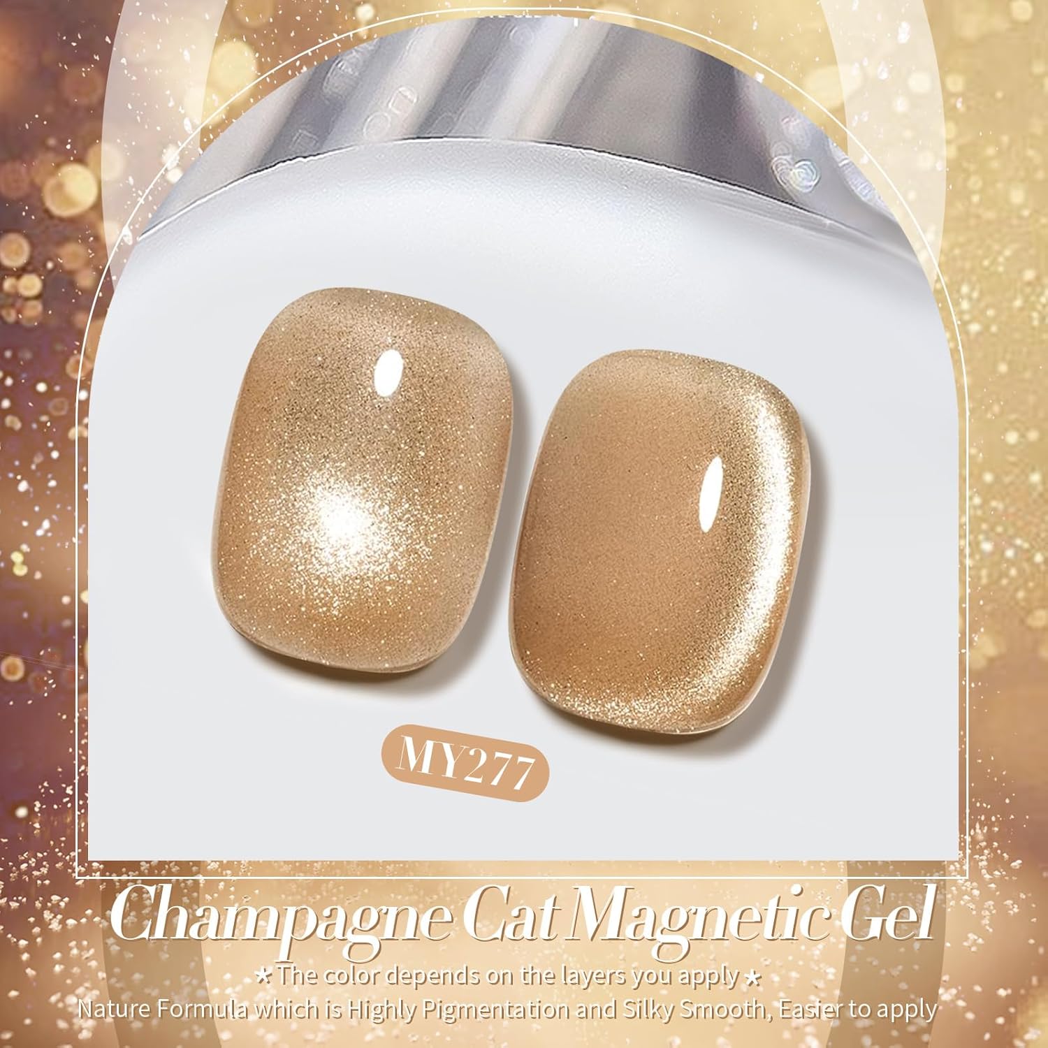 BORN PRETTY Cat Magnetic Eye Gel Nail Polish, Champagne Glitter Cat Magnetic Gel Nail Polish Magnetic Nail Polish for Nail Art Manicure Salon DIY at Home 15ML-BrightBean Baby