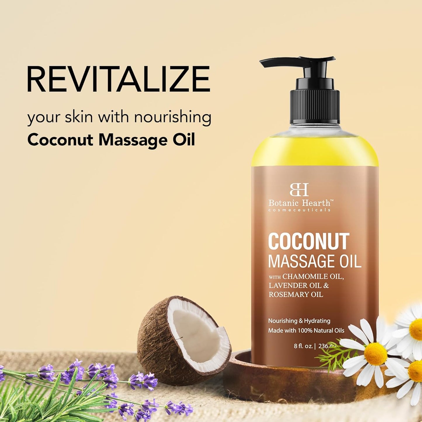 Botanic Hearth Coconut Massage Oil | Ultra|Glide Formula with Soothing Aroma |Made with Natural Oils | All Skin Types, Men & Women | 8 Fl Oz-BrightBean Baby