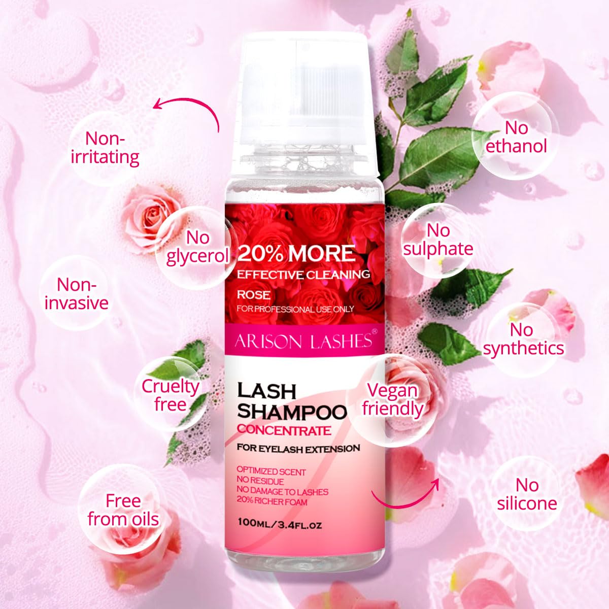 ARISON LASHES Lash Shampoo Concentrate for Lash Extensions 100ML Eyelash Cleanser Concentrate Oil-Free Eyelash Extension Shampoo with Salon Home Care(Rose)-BrightBean Baby