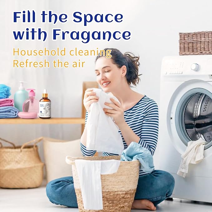 HIQILI Rose Essential Oil 1 Fl Oz, 100% Natural Therapeutic Grade for Aromatherapy, Diffuser, Skin Care, Massage, Includes Premium Quality Glass Dropper-BrightBean Baby