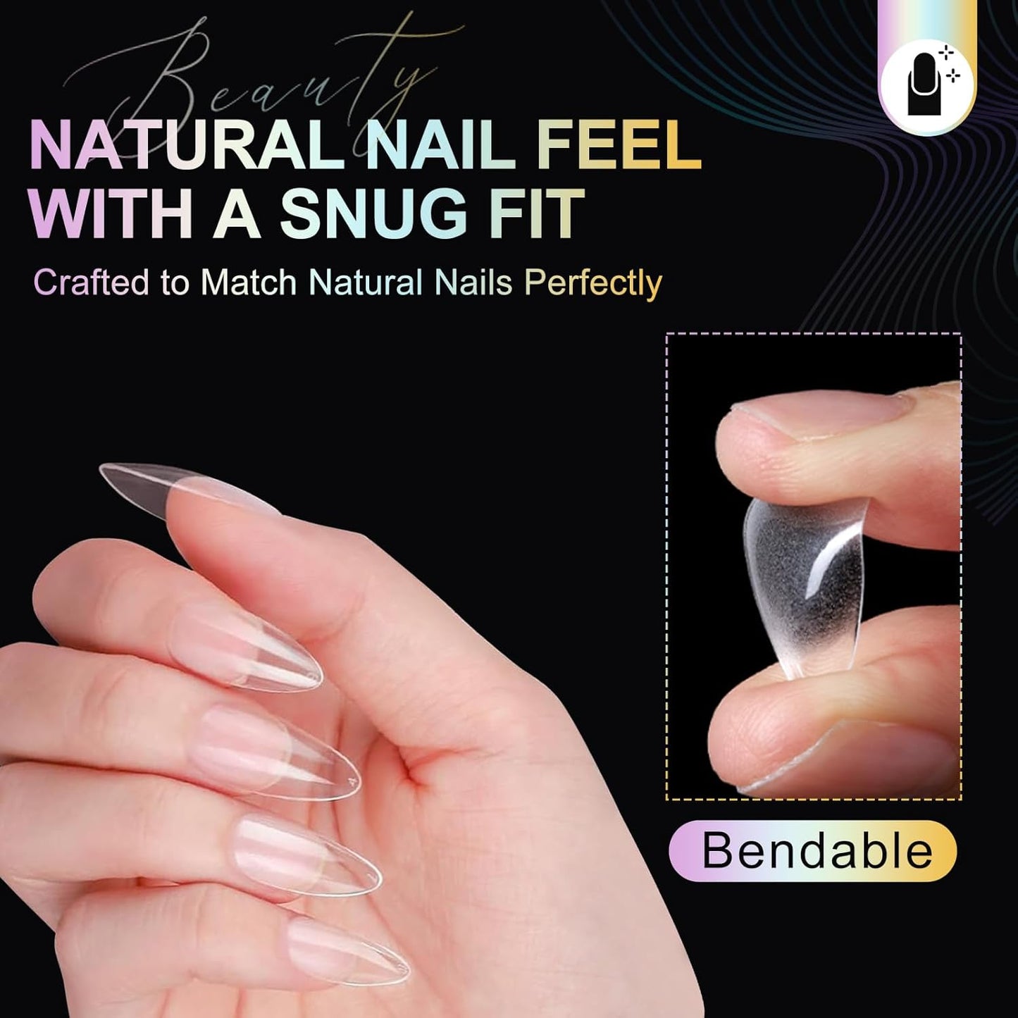Almond Nail Tips Soft Gel Nail Tips 240Pcs Pre-Shaped Medium Pointed Almond Nails Half Matte Full Cover Acrylic Clear Press on Fake Nails Tips for Extension Nail Art DIY Manicure Salon 12 Sizes-BrightBean Baby