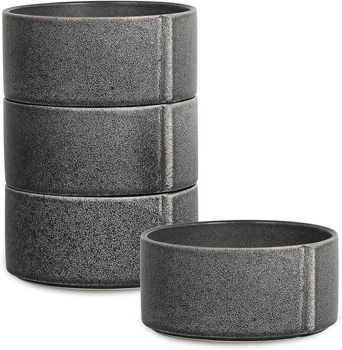 Stone Lain Bao 8-Piece Bowl Set Stoneware, Charcoal