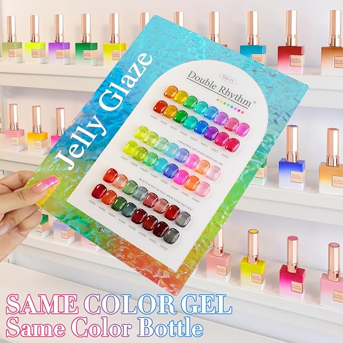 Double Rhythm 28Pcs 0.5Oz Gel Nail Polish Set Same Color Same Bottle Soak Off Gel Polish Kit Nail Art Manicure Salon DIY at Home for Women (Neon Jelly Sheer Collection-T24-11)-BrightBean Baby