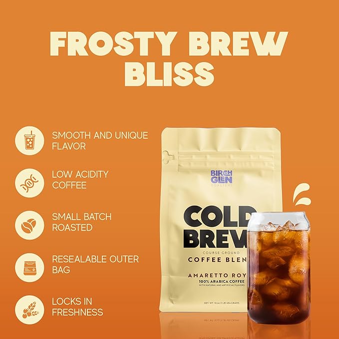Birch Glen Roasters Cold Brew Coffee | Flavored Coarse Ground Coffee | Artisanal Roasting | 100% Arabica |1 LB | Peanut Butter & Jelly
