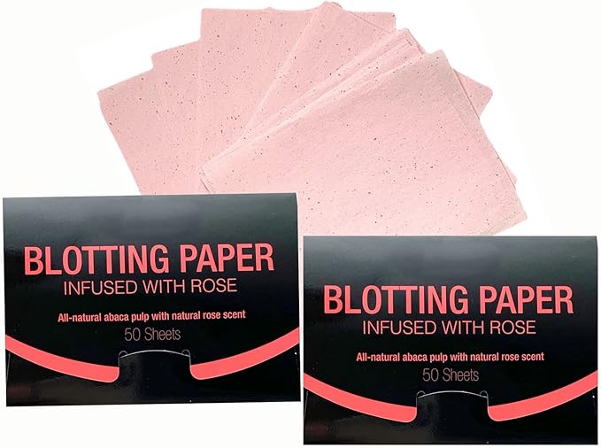 2 Pks ROSE INFUSED Natural Abaca Blotting Paper - 100 Oil Blotting Sheets - Makeup Friendly UNISEX All Skin Types Oily Skin Shine Blotter Photography Zoom Meetings Travel Gym School - MADE IN TAIWAN-BrightBean Baby