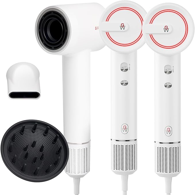 GroWell Ionic Hair Dryer, High-Speed Brushless Motor Professional Blow Dryer for Fast Drying, Low Noise, Lightweight, Compact Hair-Dryer with Diffuser for Curly Hair (2 Pack)-BrightBean Baby