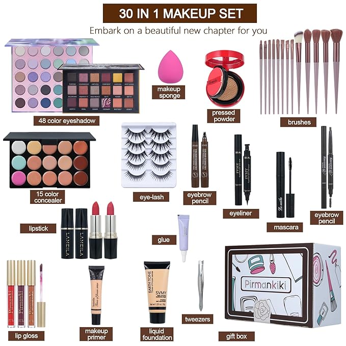 All in One Makeup Kit for Women Full Kit,Travel Makeup Set,Makeup Gift Set for Girls & Teen,Professional Makeup Kit Includes lash Clusters Kit Eyeshadow Lipstick Brow Pencil Eyeliner Brush Set-BrightBean Baby