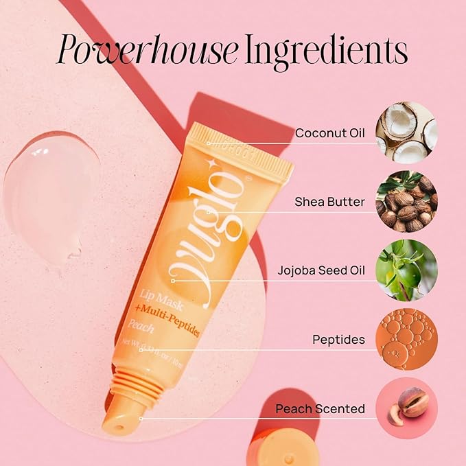 YUGLO Lip Sleeping Mask with Multi-Peptides | Peach Flavor | Hydrating & Plumping Lip Treatment for Dry, Chapped Lips | Nourishes & Moisturizes | Overnight Lip Repair-BrightBean Baby