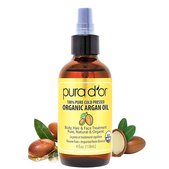 PURA D'OR 4 Oz ORGANIC Moroccan Argan Oil - USDA Certified 100% Pure & Cold Pressed Virgin Premium Grade Natural Moisturizer Treatment For Dry, Damaged Skin, Hair, Face, Body & Scalp - Men & Women-BrightBean Baby