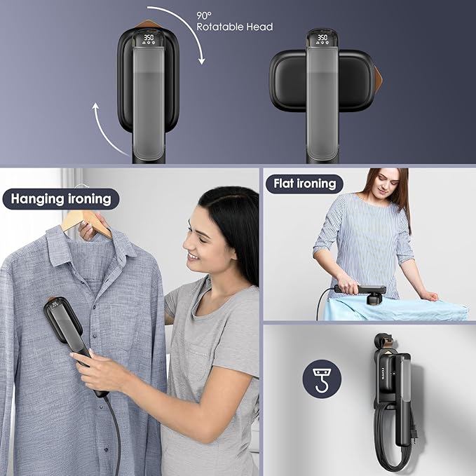 FEPPO Travel Steamer for Clothes, 110-240V Dual Voltage Portable Mini Steamer & Iron 2in1, 1100W Powerful Garment Steamer, Fast Heat Up, Travel Size, HD Display, for Home & Global & Europe Travel-BrightBean Baby