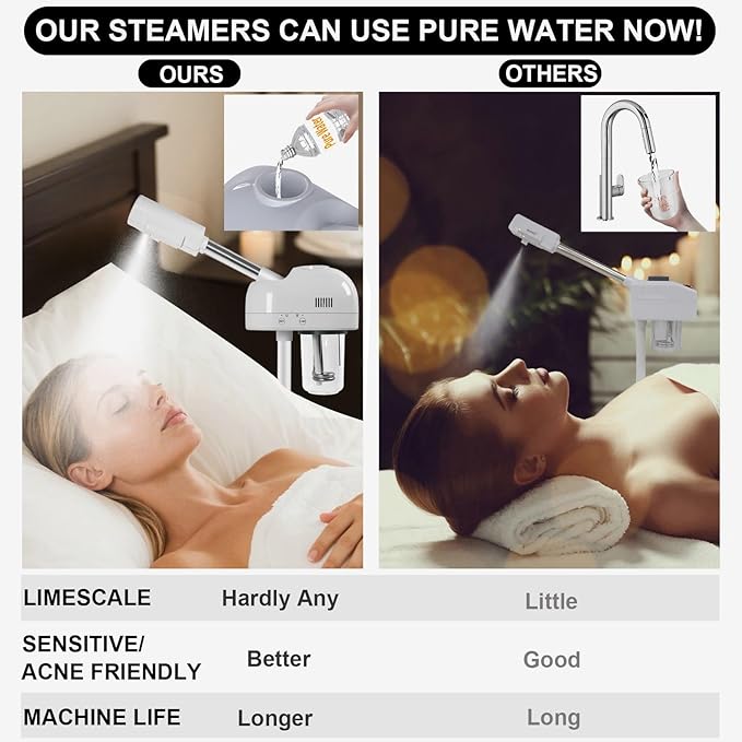 Stand Professional Ozone Facial Steamer with Touch Control, Adjustable Height & Rolling Base, 360° Rotatable Nozzle, Hot Mist Function, Use for Home, Salon SPA (White)-BrightBean Baby