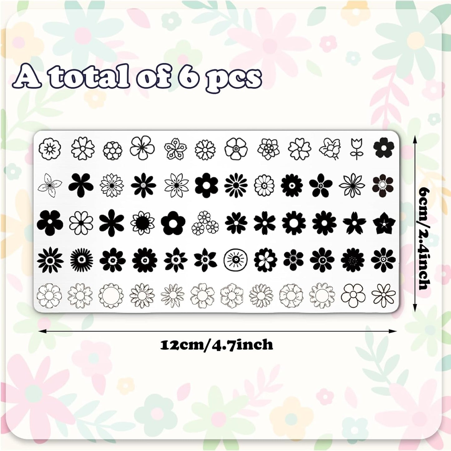 Whaline 6Pcs Simple Floral Nail Plates Stamping Set Flower Leaves Stamp Templates Nail Art Plates for DIY Print Manicure Salon Design Gift-BrightBean Baby