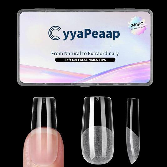 Square Nail Tips Medium Square Gel Nail Tips 240Pcs Pre-Etched Soft Acrylic Nails Tips Half Matte Full Cover False Nail No C Curve for Nail Extension French Nails Manicure Home DIY Salon 12 Sizes Tips-BrightBean Baby