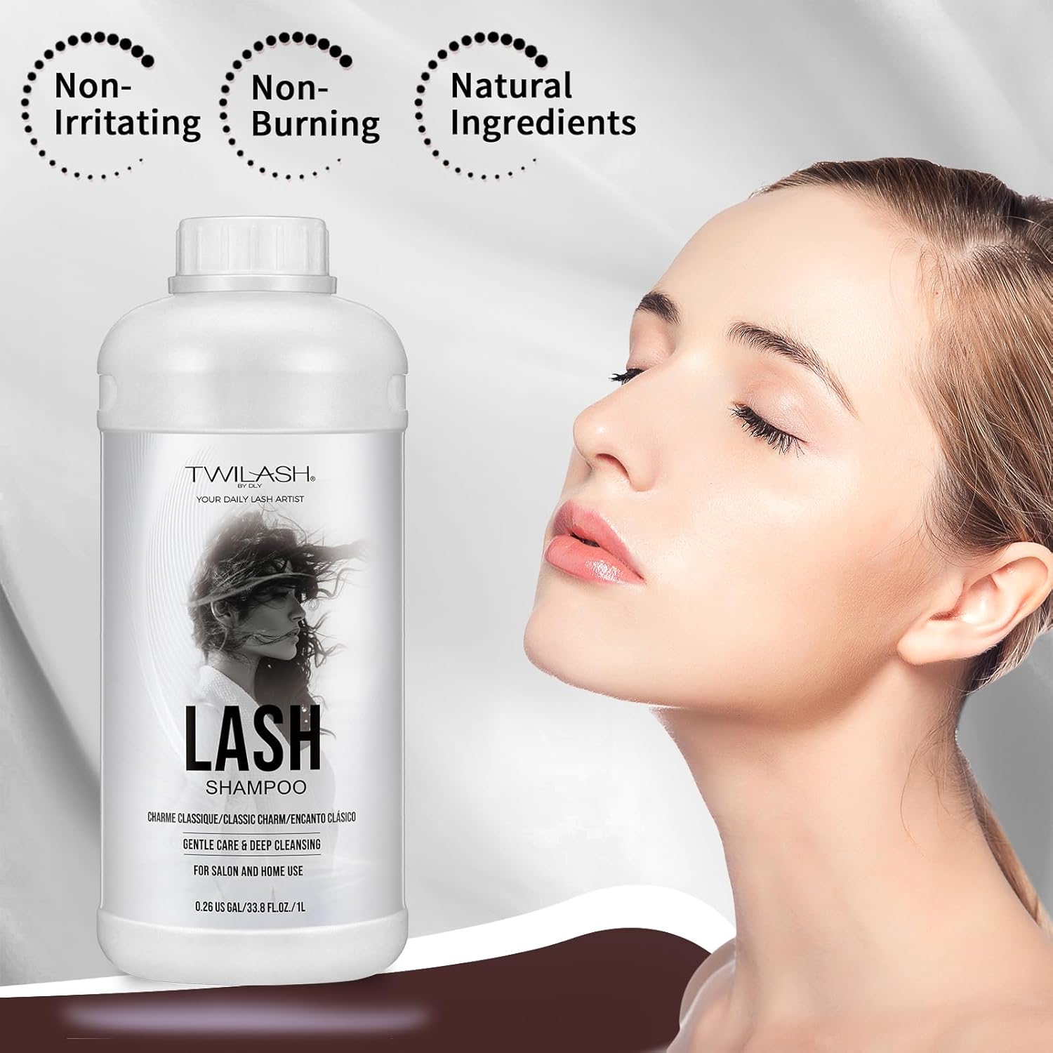 Lash Shampoo Bulk, Eyelash Cleanser for Extensions 1 Liters, Safe Makeup Remover, Non-irritating or Burning Formula Eyelid Foaming Cleanser for Professional Salon and Home Use (Classic Charm-1L)-BrightBean Baby