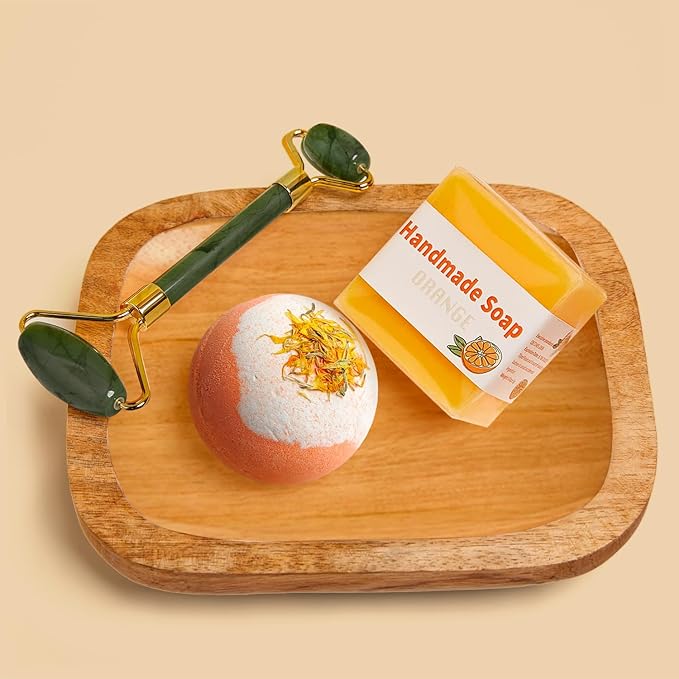 Orange-Themed Spa Gift Basket for Women - Self-Care Package, Birthday Box with Handmade Soap, Candle, Bath Bomb, Headband, and Towel-BrightBean Baby