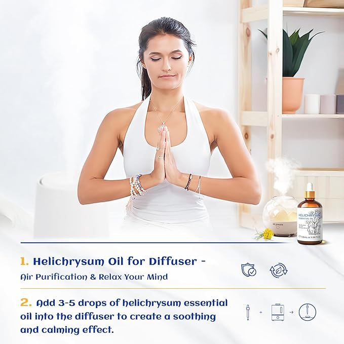 HIQILI Helichrysum Essential Oil for Skin Nourish, Undiluted & Natural, Relieve Fatigue in Body Massage, Reduce Fine Line and Wrinkle, Aromatherapy Diffuser, DIY Floral Scented Gift -100ML-BrightBean Baby
