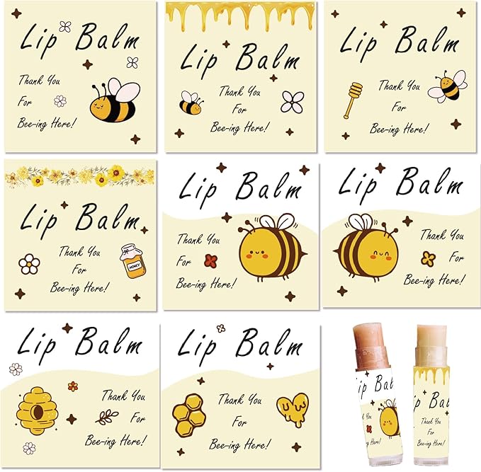 CRASPIRE 80Pcs 8 Styles Labels for Lip Balm Coated Paper Paster Honey Bee Square Tubes Lip Balm Labels Stickers Natural Homemade Self-Adhesive Stickers Logo for Containers Cosmetics Lipsticks-BrightBean Baby