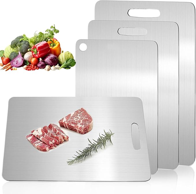 Katuchef Titanium Cutting Board,2026 New 100% Pure Titanium Cutting Boards for Kitchen,Non toxic Doubld-Side Durable Chopping Boards, Easy to Clean and Store(3PCS-S+M+L)