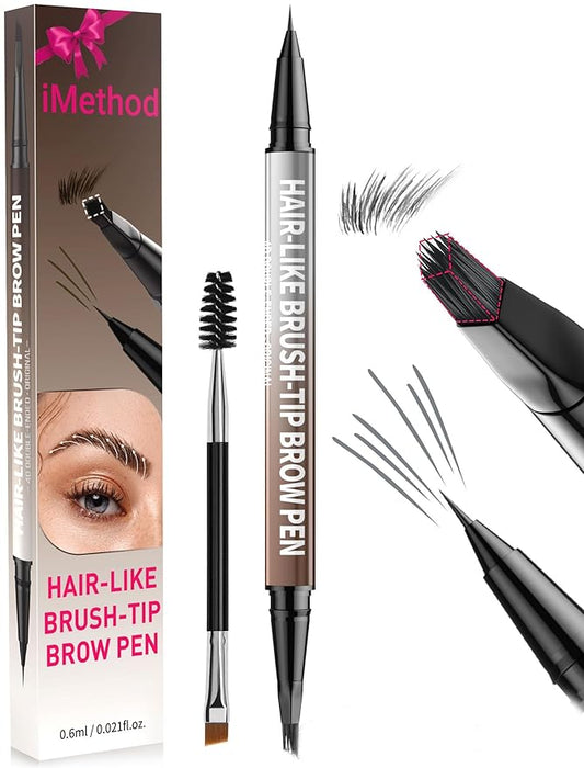 iMethod Eyebrow Pen - Eyebrow Pencil,2-in-1 Eyeliner Dual-Ended Microblading Eyebrow Pencil Long Lasting Waterproof Hair-Like Brow Pencil,with Eyebrow Brush,Eyebrow Pencils for Women,Grey-BrightBean Baby