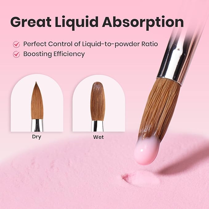 Beetles Acrylic Nail Brush Kolinsky Hair Bristles Round Shaped Metal Handle Nail Art Brushes for Manicure Extension Acrylic Powder DIY at Home Manicure Tool - Size 10-BrightBean Baby