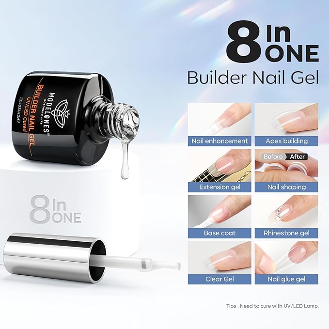 modelones Nail Dehydrator and Primer & Builder Nail Gel, 3Pcs Prep Dehydrate & Bond Primer Clear Gel Builder Polish Base Coat for Strengthener Apex Building, LED Lamp Cured 10ml Home DIY Salon-BrightBean Baby