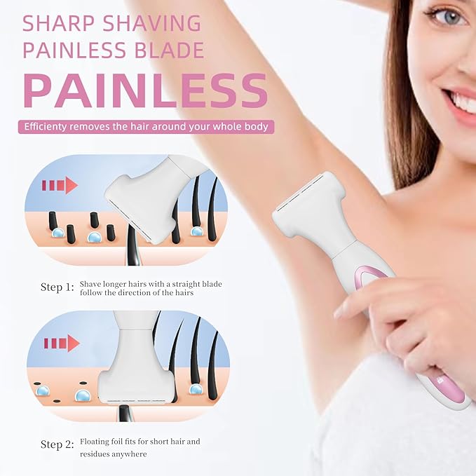 RUIM Electric Razors for Women, 4-in-1 Painless Bikini Trimmers with LED Display, Rechargeable Wet/Dry Body Razors for Arms, Legs, Pubic Hair, Face-BrightBean Baby