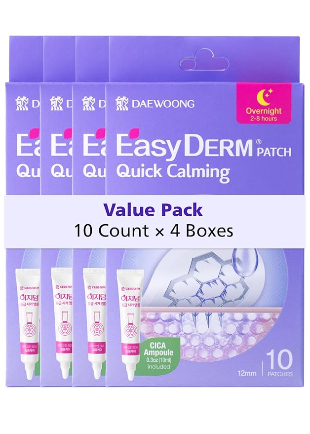 EasyDerm Quick Calming Magnesium Patches – 40 Patches (4 Pack), Hydrocolloid Acne Spot Treatment with Tea Tree & Cica, Bulk Value Pack for Acne-Prone Skin, Ideal for Home Skincare-BrightBean Baby