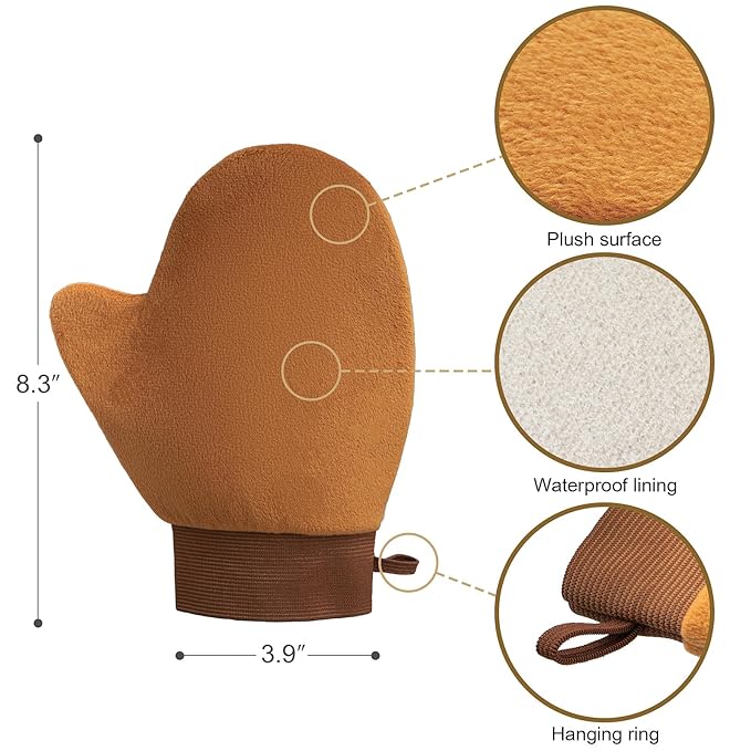 Self Tanning Brushes- Blend & Blur Extra Large Body Makeup Brush & Tanning Mitt, 2 Pcs, Kabuki Body Brush Applicator for Tan, Foundation, Self Tanner Glove for Application, Mousse, Lotion (Rose Gold)-BrightBean Baby