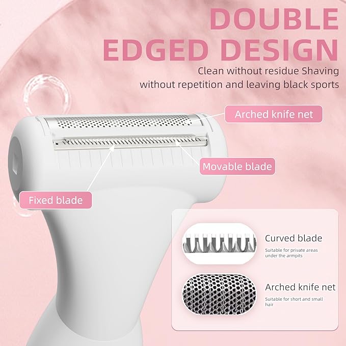 RUIM Electric Razors for Women, 4-in-1 Painless Bikini Trimmers with LED Display, Rechargeable Wet/Dry Body Razors for Arms, Legs, Pubic Hair, Face-BrightBean Baby