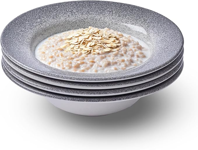Portmeirion Potter's Mist Oatmeal Bowl (Set of 4) - Ideal for Porridge, Soup, Desserts - Microwave & Dishwasher Safe Earthenware Bowls, Durable Dishware Collection - Made in UK (Grey Mist)
