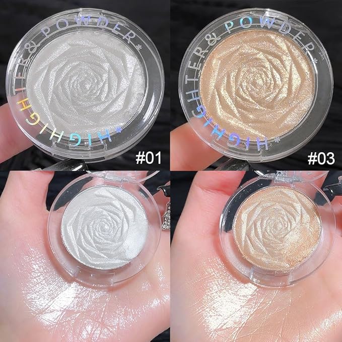 evpct Pearl White & Champagne Gold Face Highlighter Makeup Shimmer Glitter Diamond Sparkly Highlighters Makeup Palette Powder for Face Body Cheek iluminadores iluminador de jos maquillaje luminizers-BrightBean Baby