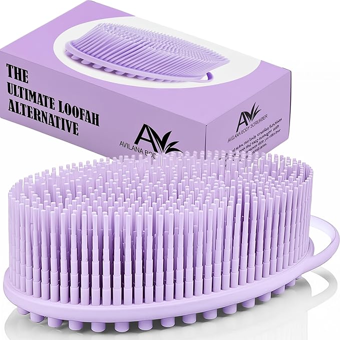 Avilana Silicone Body Scrubber – Gentle Shower Brush & Loofah Alternative- Food Grade & Lab Tested – Fast-Drying, Hygienic, BPA-Free Silicone Body Gentle Exfoliator (Lavender, Massage)-BrightBean Baby
