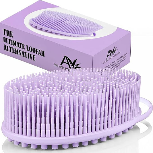 Avilana Silicone Body Scrubber – Gentle Shower Brush & Loofah Alternative- Food Grade & Lab Tested – Fast-Drying, Hygienic, BPA-Free Silicone Body Gentle Exfoliator (Lavender, Massage)-BrightBean Baby