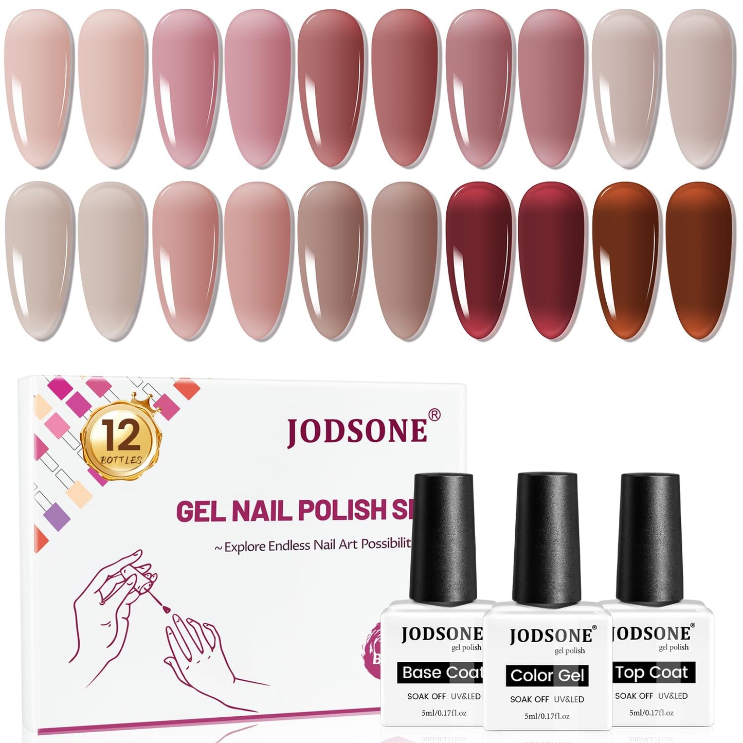 JODSONE 12PCS Gel Nail Polish Set 10 Translucent Jelly Colors Natural, Elegant & Long Lasting For Home & Salon Use-BrightBean Baby