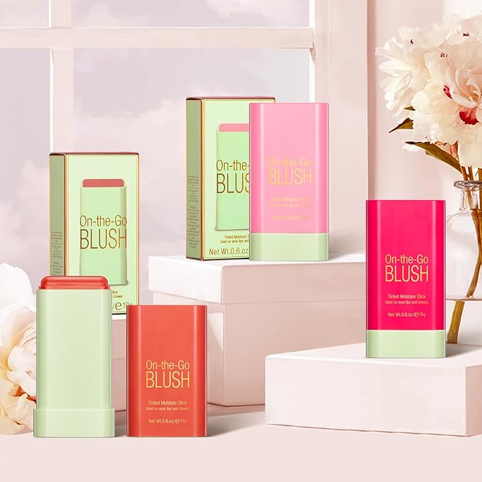 Blush Stick for Cheeks - Cream Makeup Blush Wand, Solid Moisturizer Stick for Cheeks Tint, Natural Blendable Waterproof Korean Matte Long-Lasting Smooth Blushes (#03 Coral Orange)