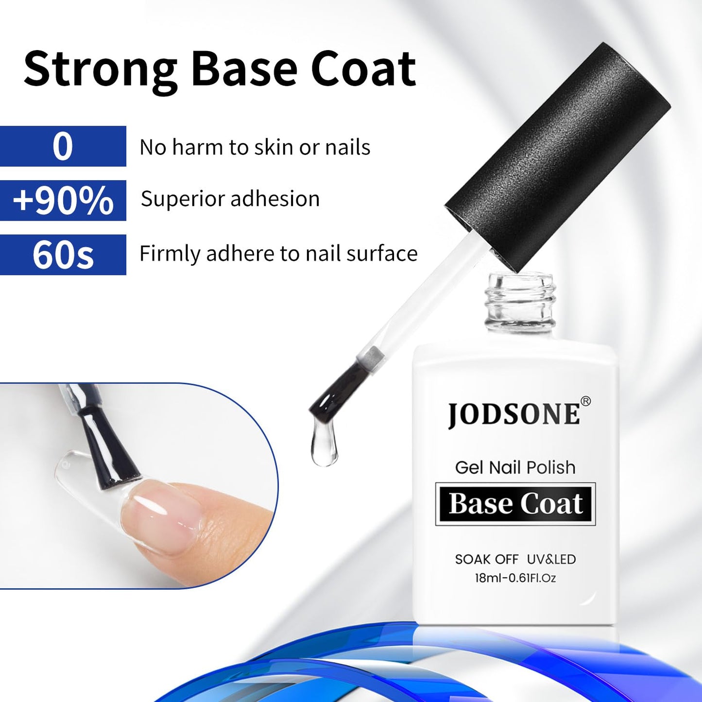 JODSONE 2 Bottles 18ml Top Coat Base Coat Gel Polish Set Compatible for Nail Salon Bright Surface, Girl Gift and At Home DIY Need U V Lamp Curing-BrightBean Baby