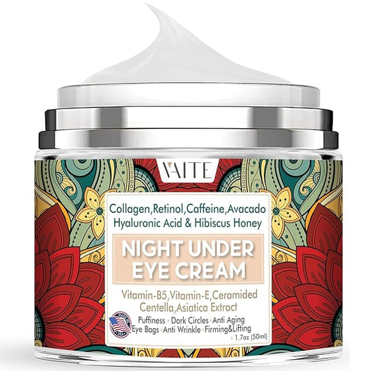 Under Eye Cream with Collagen, Retinol, Caffeine, Avacado Hyaluronic Acid & Hibiscus Honey for Night and Day with Vitamin B5, E for Puffiness Circles Anti Aging Eye Bags and Anti Wrinkle-BrightBean Baby