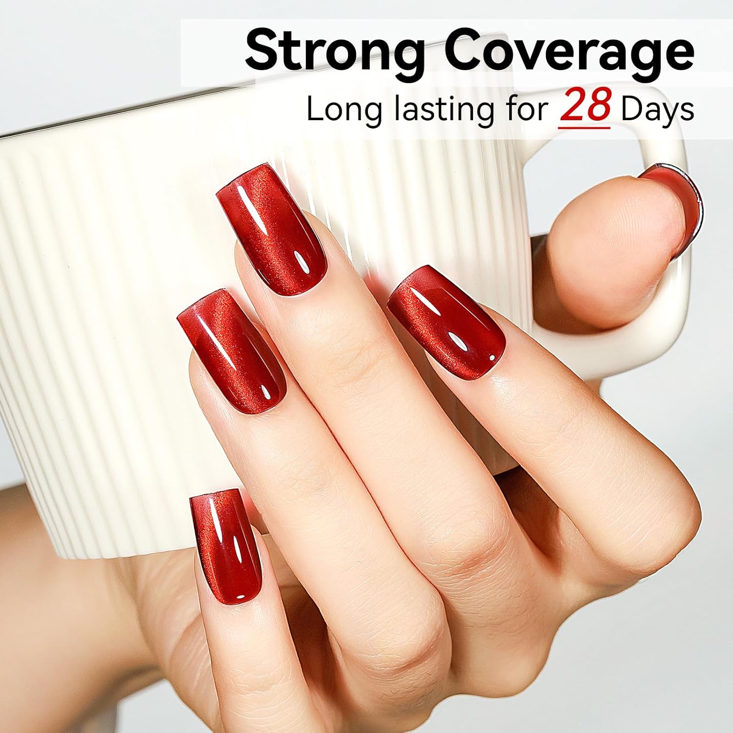 Cat Eye Magnetic Gel Nail Polish, Red Nail Polish Color Burgundy Red Moonlight UV Glitter Holographic With Magnet Manicure Salon DIY At Home-BrightBean Baby