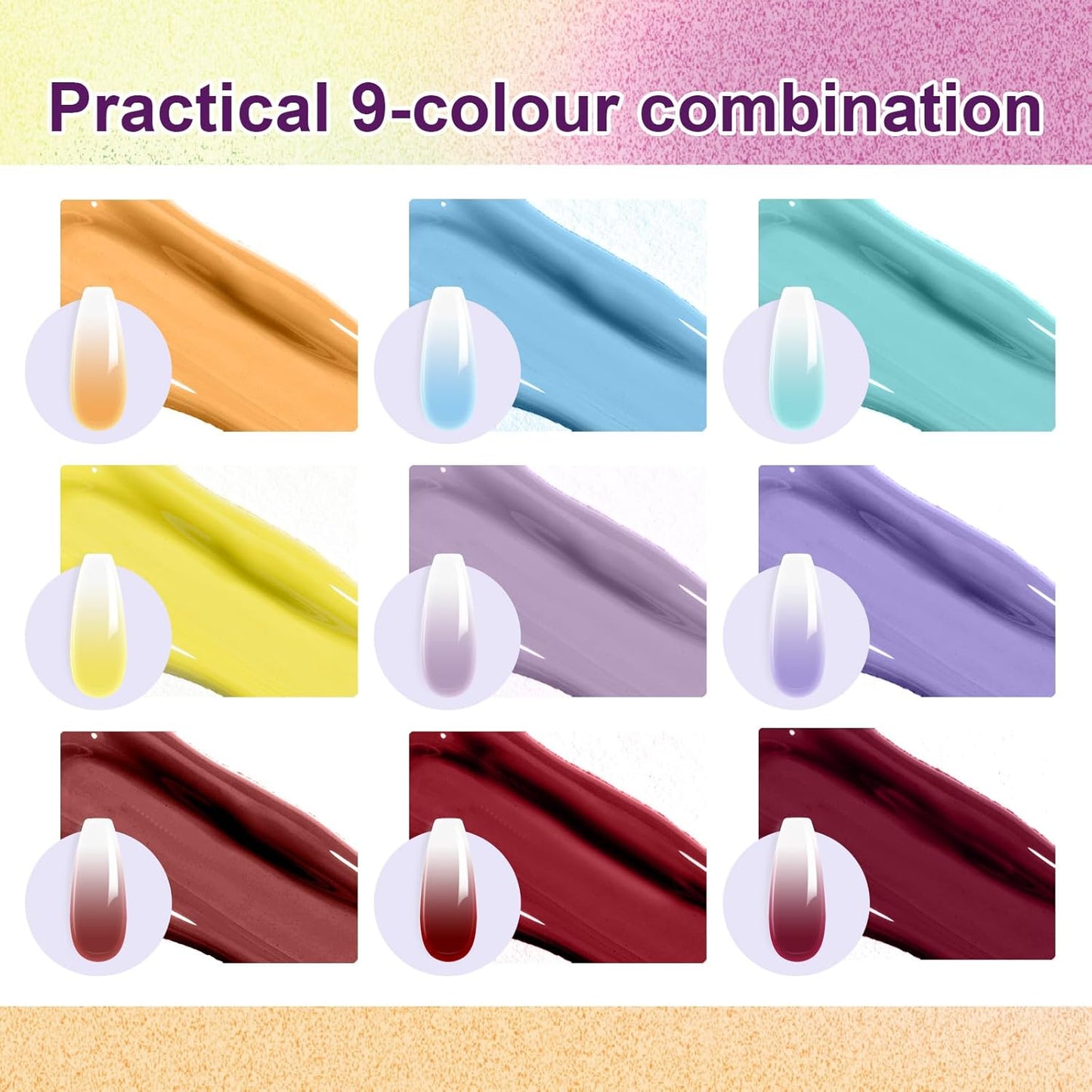 Gradient Painting Gel, 9 Colors Ombre Gel Nail Polish Summer Hot Bule for Pigment Pat Nails Aura Nails, French Manicure DIY Nail Art Soak of UV Palette Bechside Candy-BrightBean Baby