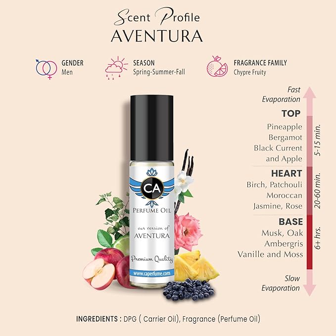 CA Perfume Impression of Aventura for Man Fragrance Body Oils Alcohol-Free Essential Sample Travel Size Roll-On 0.3 Fl Oz/10 ml-BrightBean Baby